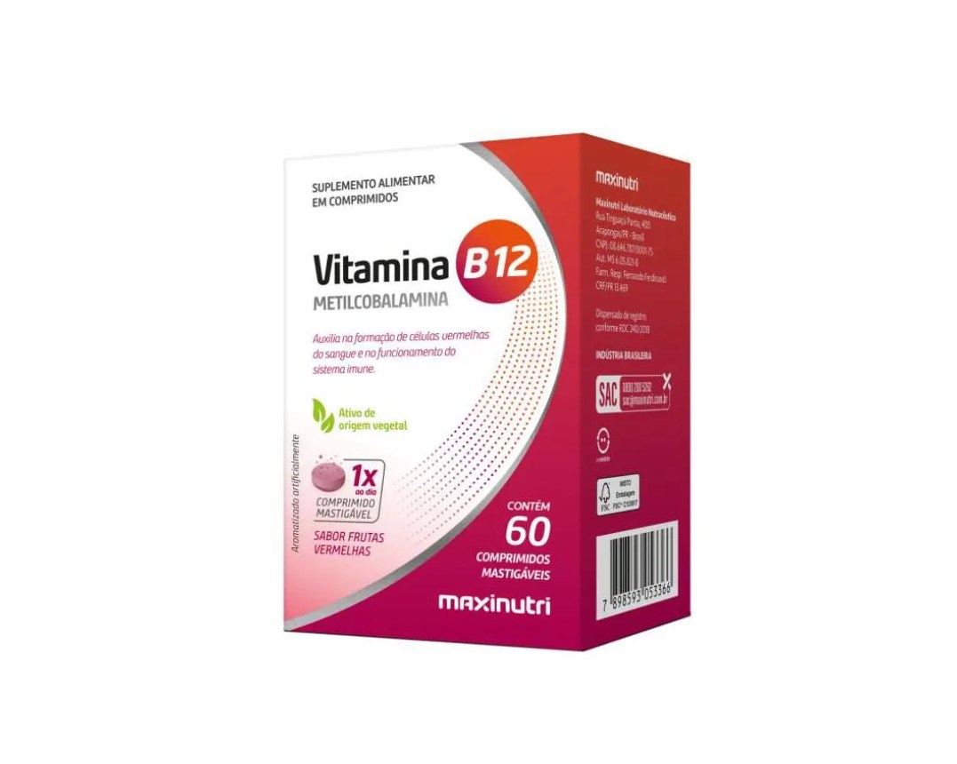 Vitamina B12 Mastigavel 60 Comprimidos Maxinutri