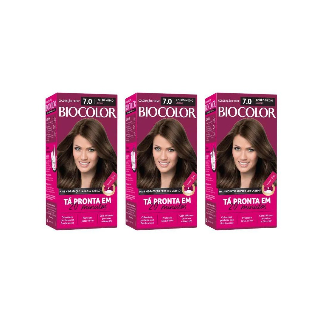 Coloraçao Biocolor Creme 7.0 Louro Medio Arraso - Kit C / 3un