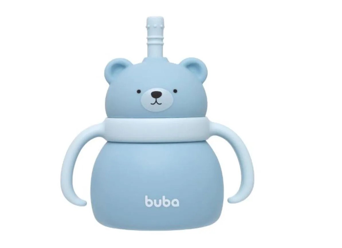 COPO INFANTIL EM SILICONE COM CANUDO 200ML URSINHO - BUBA Azul