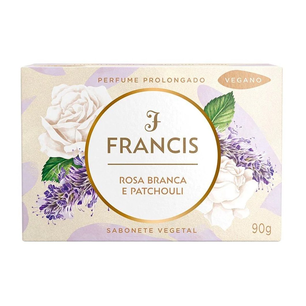 SABONETE FRANCIS LUXO ROSA BRANCA E PATCHOULI 90G - EMBALAGEM COM 12 UNIDADES