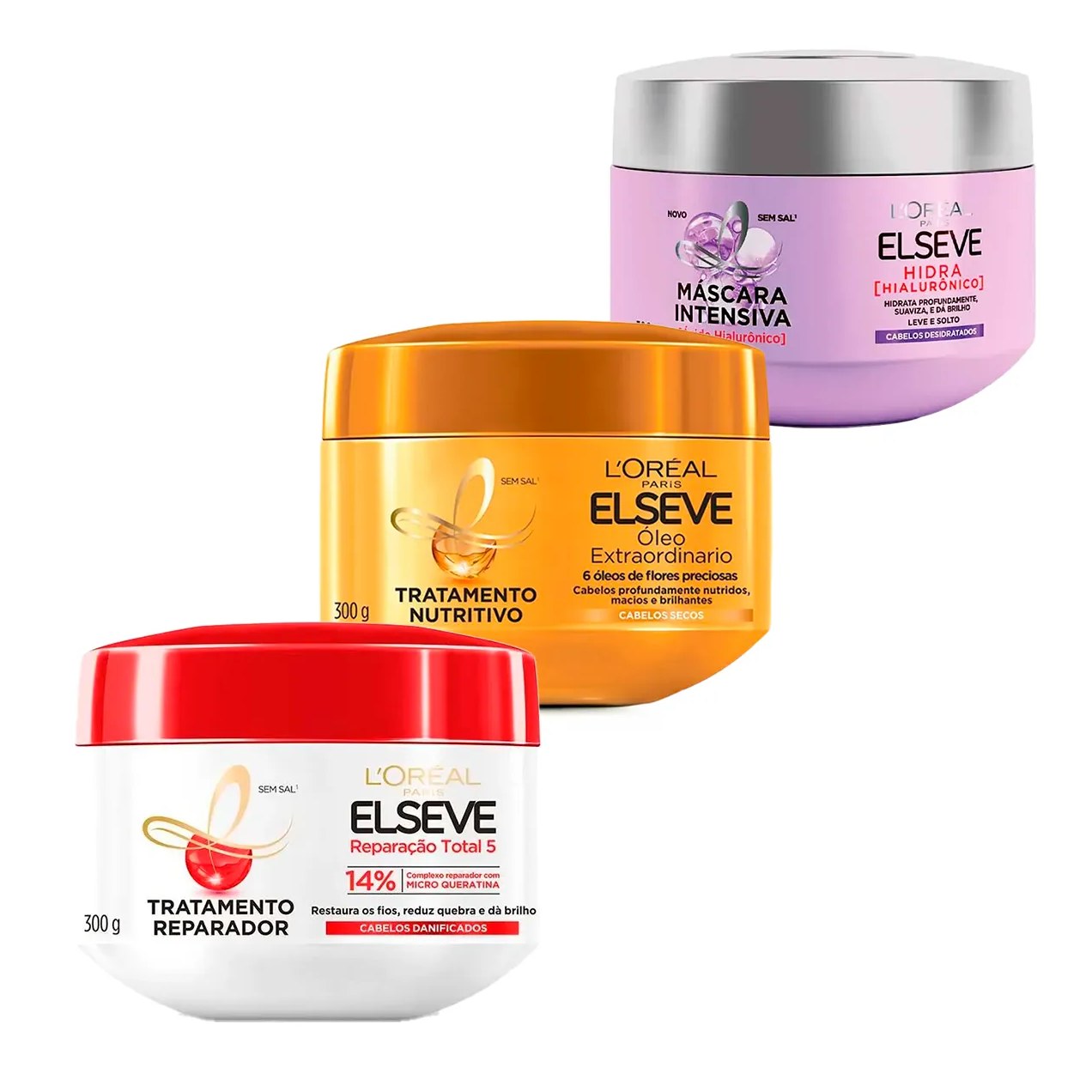 Kit L'Oréal Paris Elseve Cronograma Capilar - Creme de Tratamento Óleo Extraordinário Nutrição Intensa + Preenchedor Hidra Hialurônico + Reparação Total 5