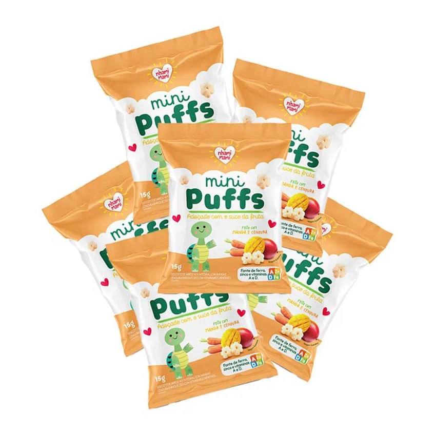Kit 6x: Snack Infantil Mini Puffs Manga e Cenoura Nhami Mami 15g
