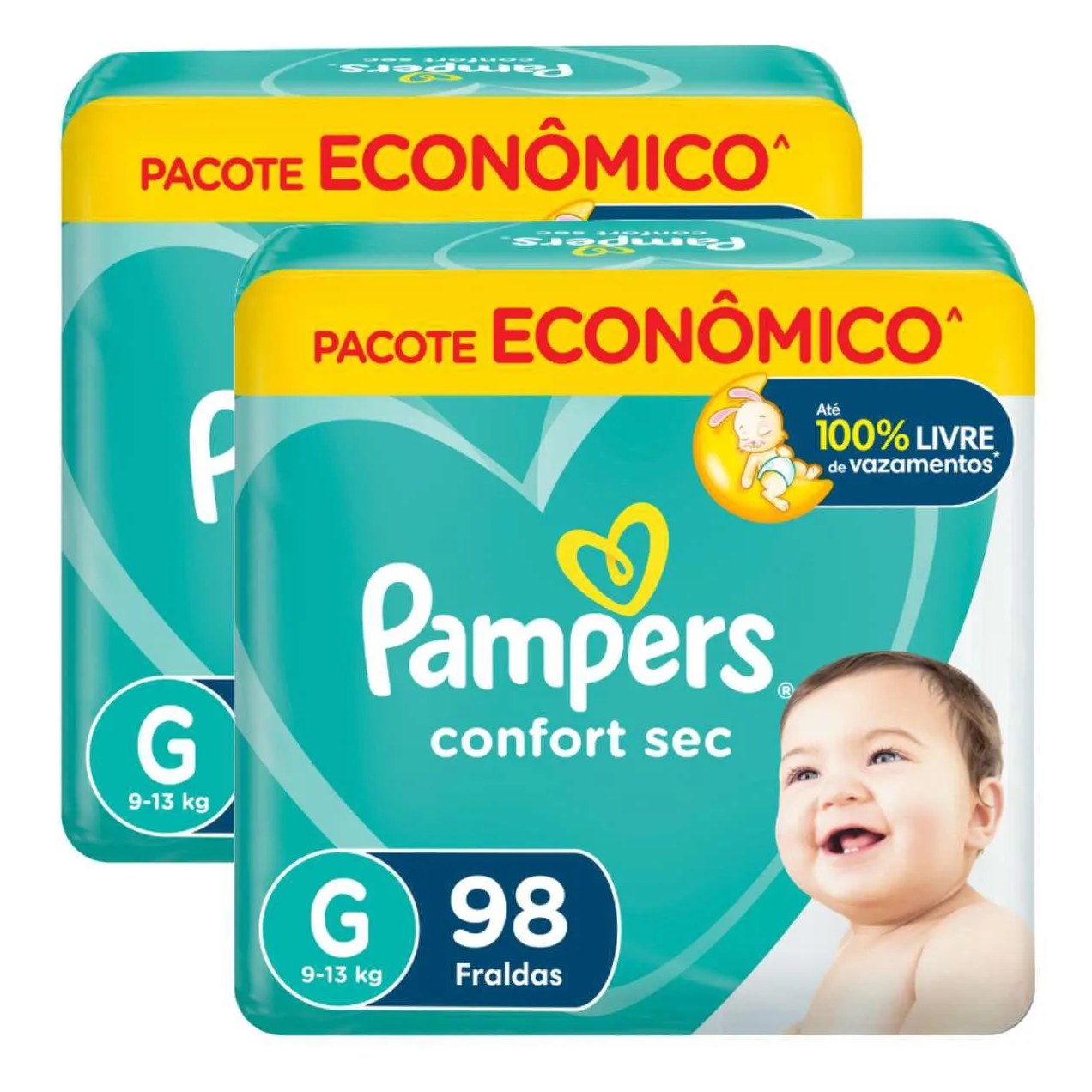 Kit 2 Fraldas Pampers Confort Sec G 98 unidades cada