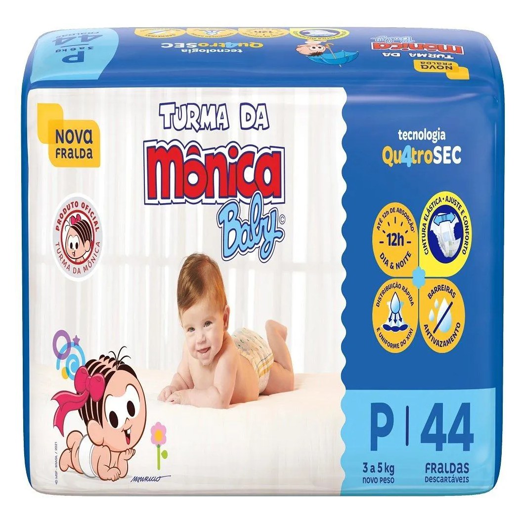 Fralda Descartável Turma da Mônica Econômica Pequena 6 Pacotes C/ 44 Fraldas