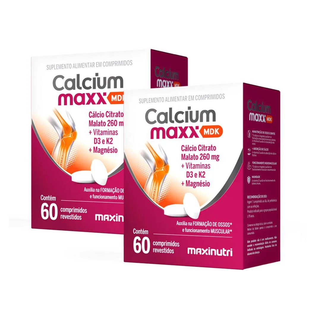 Kit 2 Calcium Maxx Mdk Cálcio Citrato Malato 260mg Maxinutri