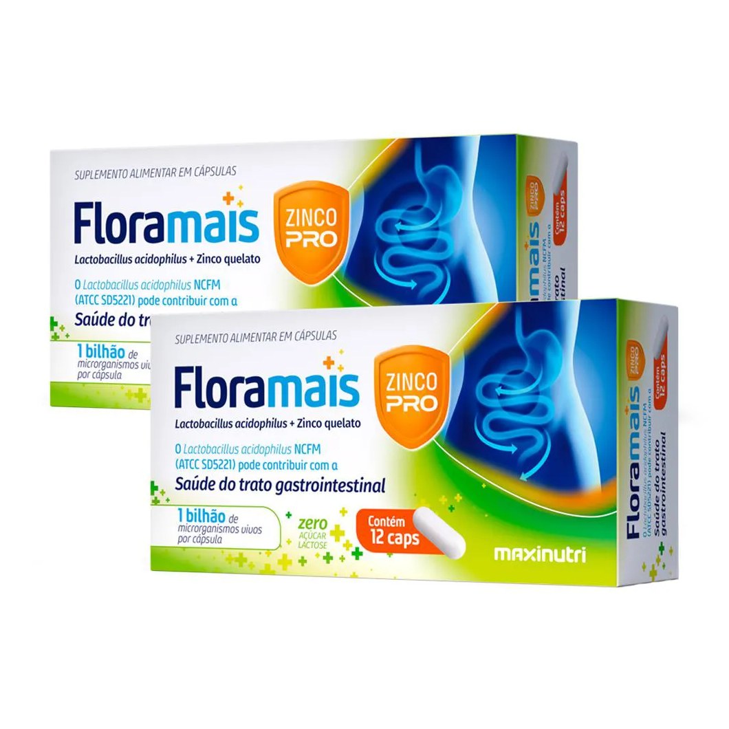 Kit 2 Floramais + Zinco Lactobacillus 12 Cápsulas Maxinutri