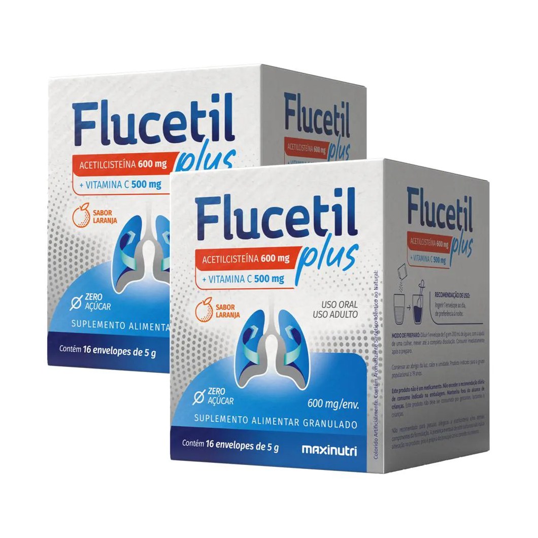 Kit 2 Flucetil Plus + Vit C 500mg Sachê Granulado 16x5g Maxinutri