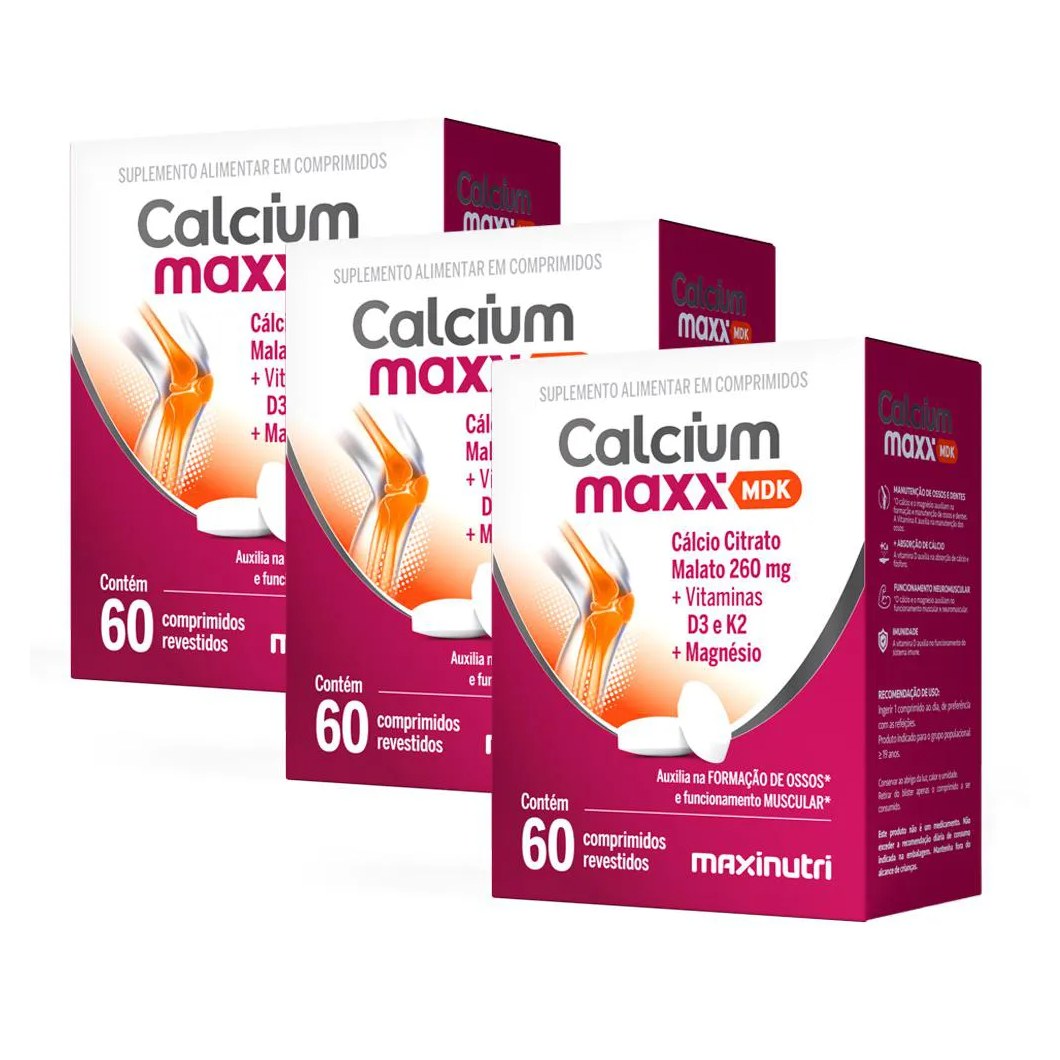 Kit 3 Calcium Maxx Mdk Cálcio Citrato Malato 260mg Maxinutri