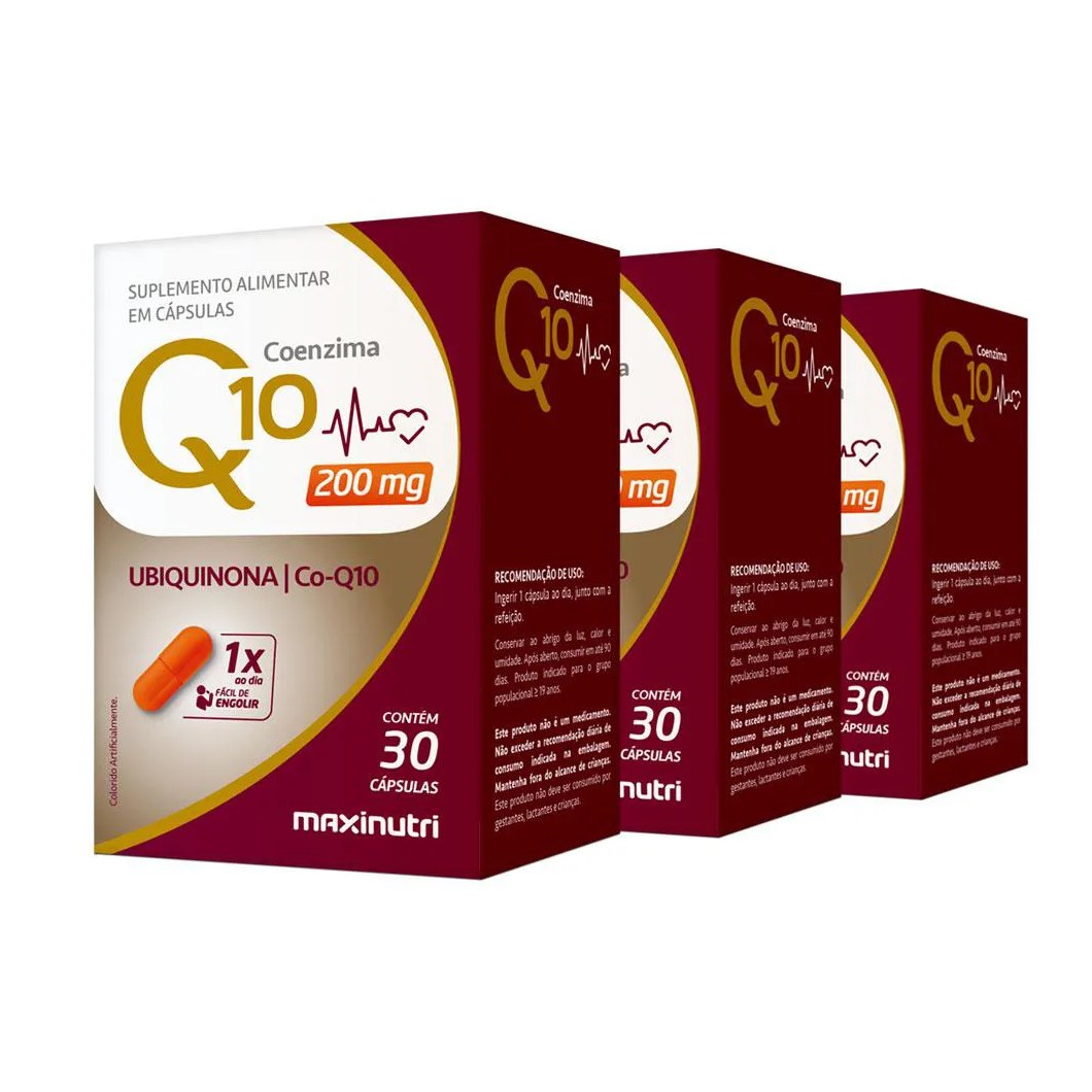 Kit 3 Coenzima Q10 Gold Ubiquinona 200mg 30 Cápsulas Maxinutri