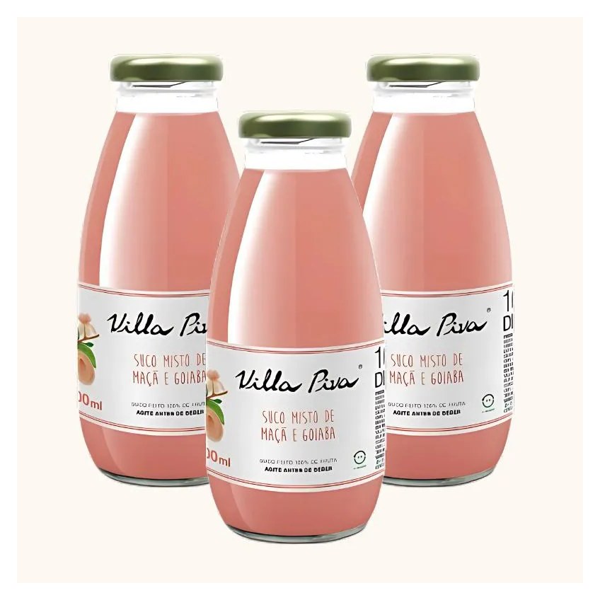 Kit 3x: Suco de Goiaba e Maçã Integral Sem Açúcar Villa Piva 300ml