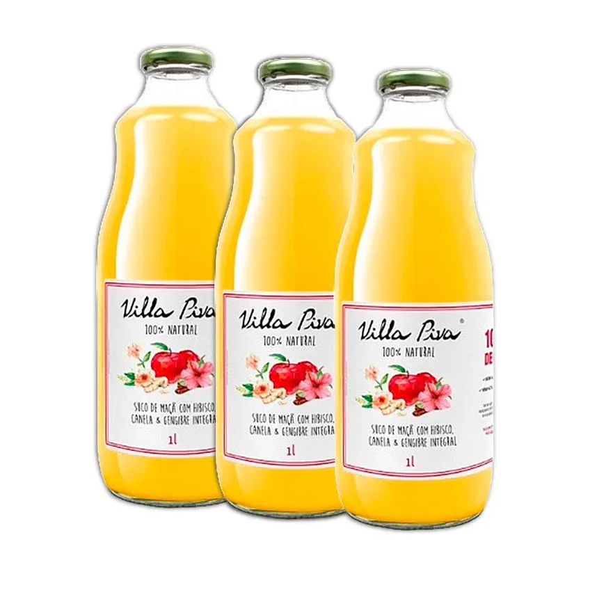 Kit 3x: Suco de Maçã com Hibisco, Canela e Gengibre Sem Açúcar Villa Piva 1l