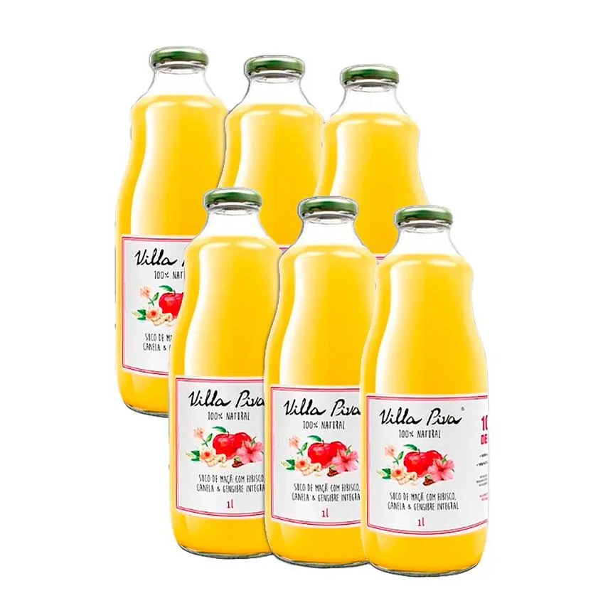 Kit 6x: Suco de Maçã com Hibisco, Canela e Gengibre Sem Açúcar Villa Piva 1l