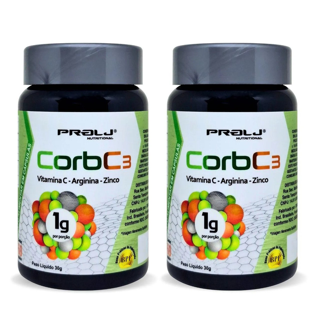 Kit com 2 Corb C3 1000Mg Vitamina C, Zinco e Arginina 60 cápsulas | Prolj Nutritional