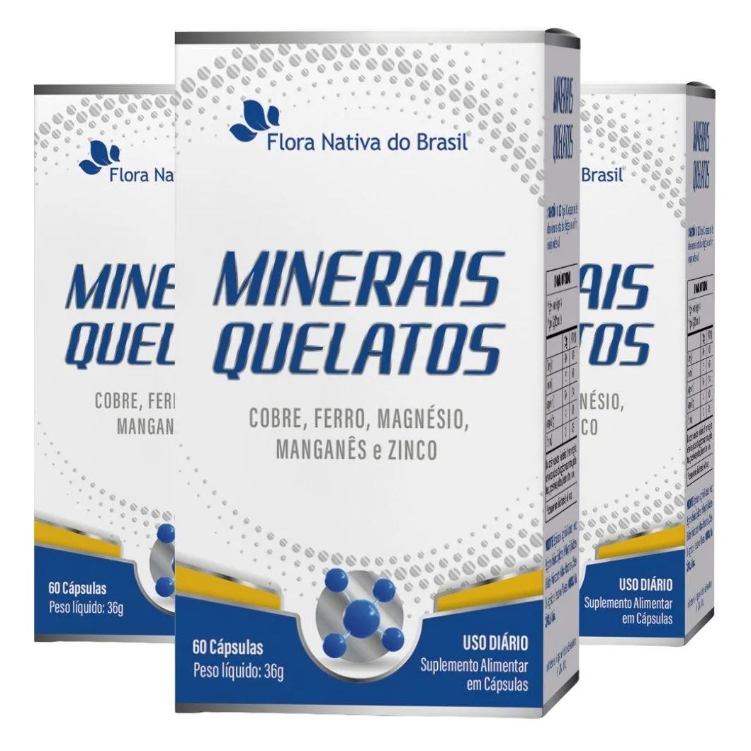Kit 3x Minerais Quelatos 60 cápsulas - Flora Nativa