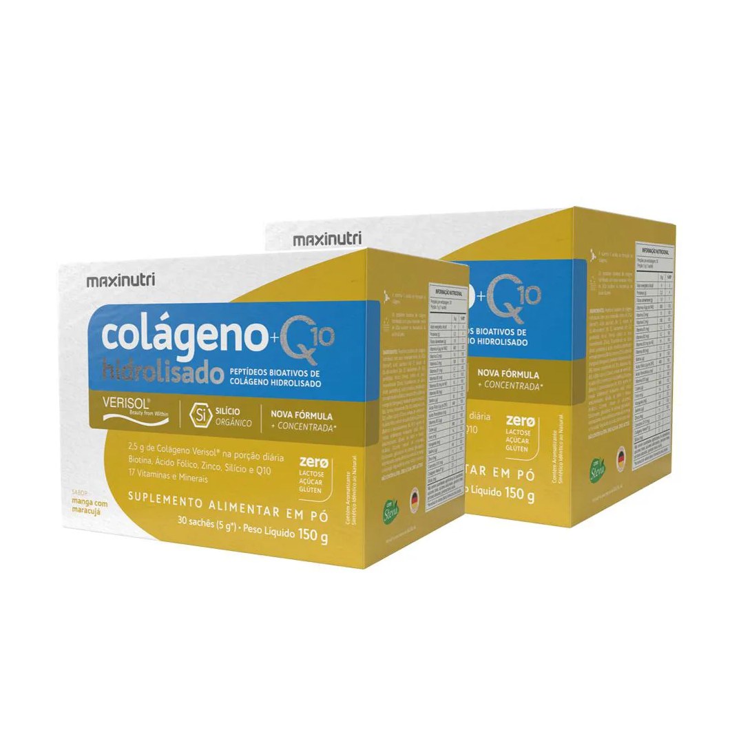 Kit 2 Colágeno Verisol Sachês Manga/maracujá + Q10 Maxinutri