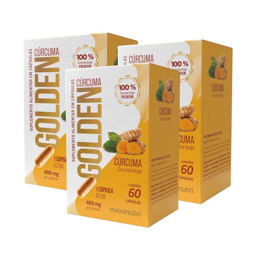 KIT 3 CURC GOLDEN 400MG CúRCUMA LONGA 60 CáPS MAXINUTRI