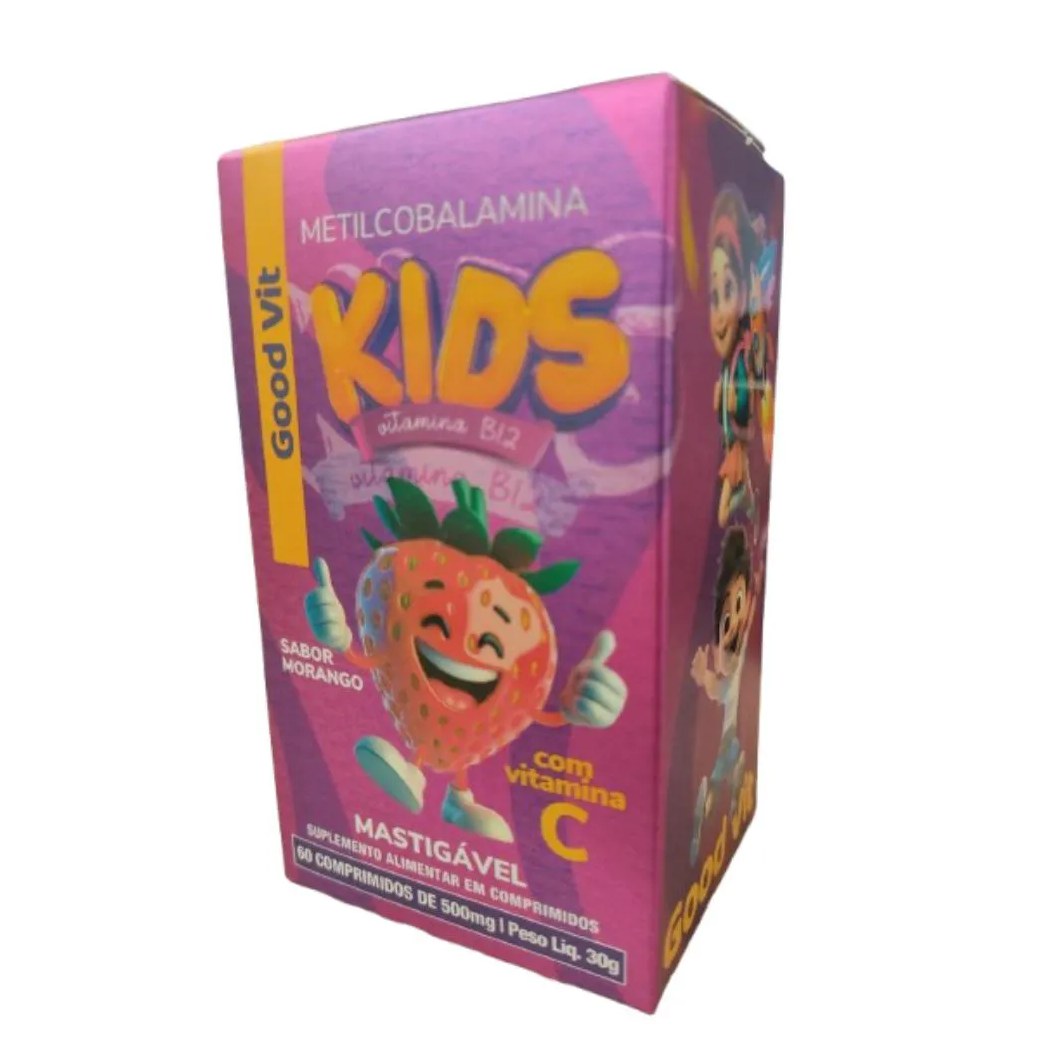 Kids Vitamina B12 Sabor Morango C/60 comprimidos Mastigaveis - Good Vit