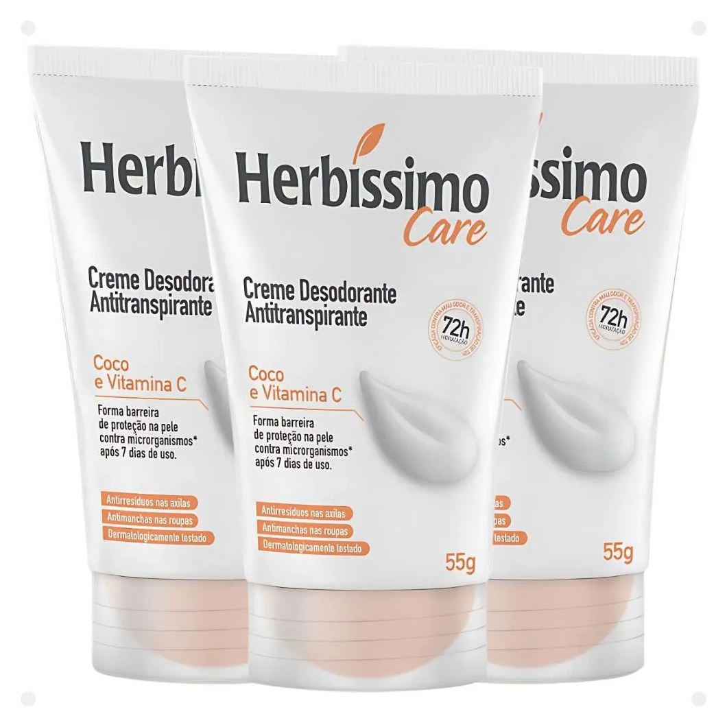 Kit Herbíssimo Care Coco e Vitamina C: 3 Cremes Desodorante 55g