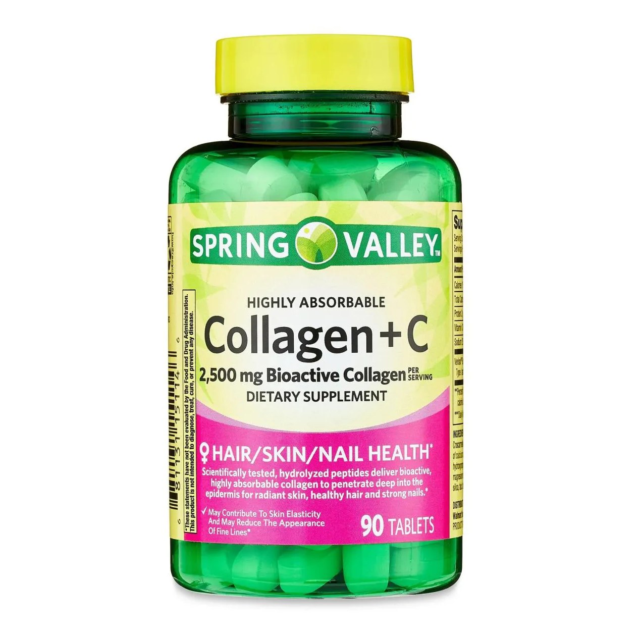 Colágeno + Vitamina C Altamente Absorvível 2.500mg 90 Tabletes - Spring Valley