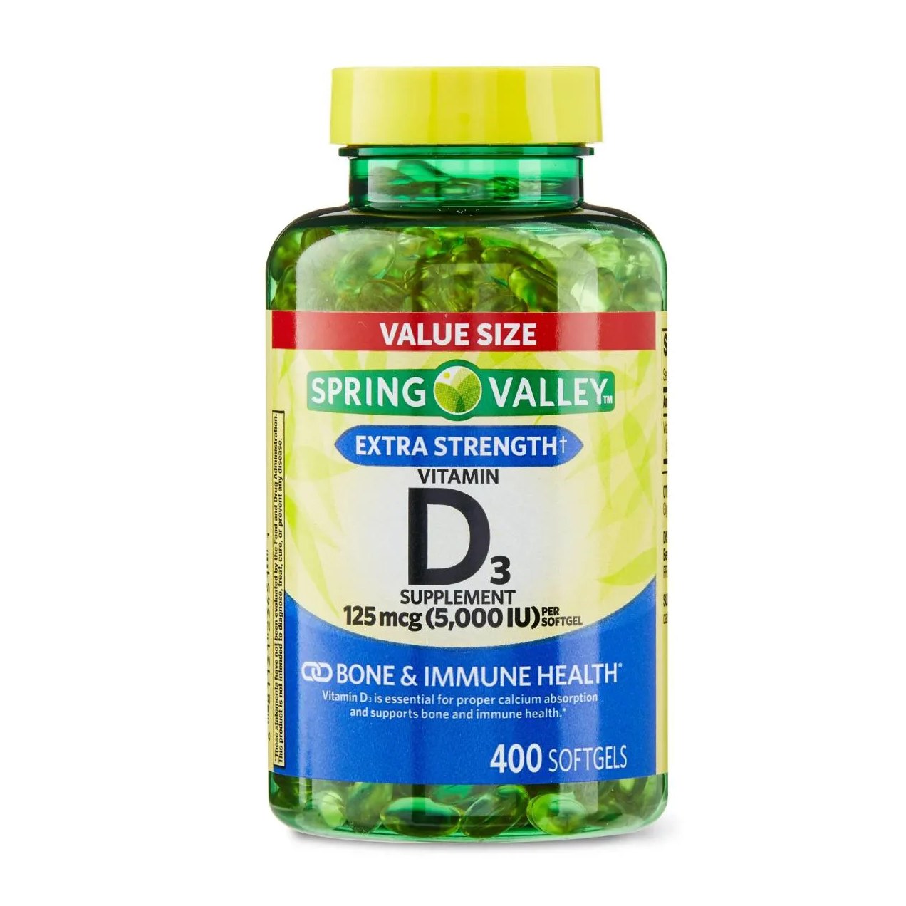 Vitamina D3, 125 Mcg, 5.000 Iu com 400 Softgel - Spring Valley