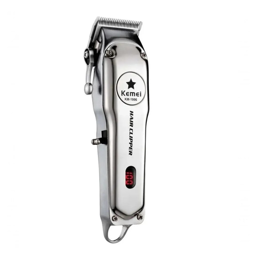 Máquina de Cortar Cabelo em Metal Cromado Profissional Kemei Km-1996