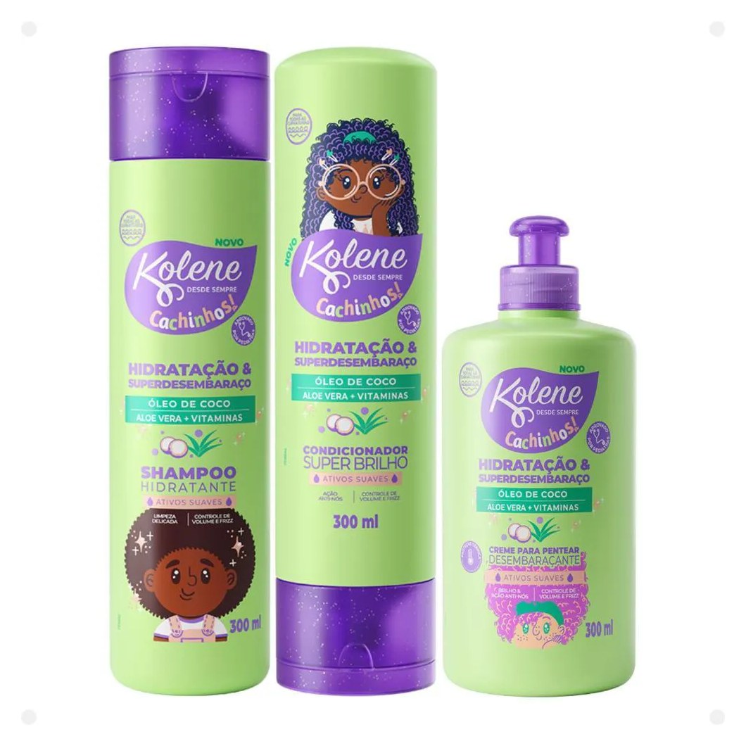 Kit Kolene Cachinhos: Shampoo, Condicionador e Creme para Pentear 300ml