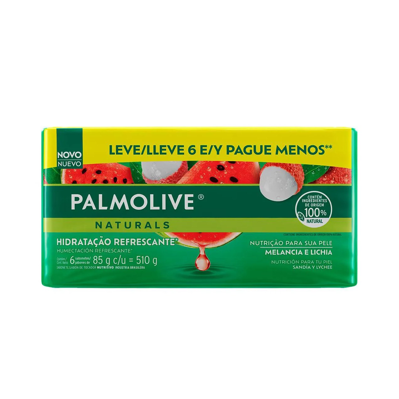 Kit Sabonete em Barra Palmolive Naturals Melancia e Lichia 6 unidades de 85g cada
