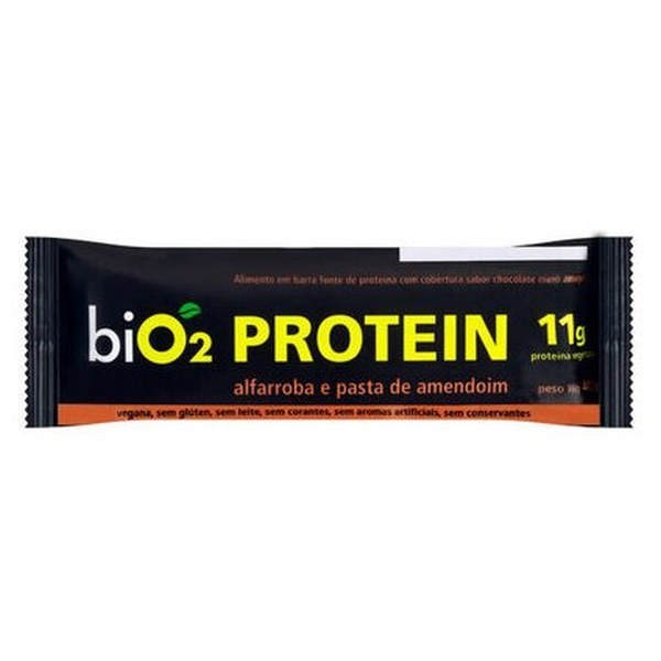 Barra De Proteína Vegana Alfarroba E Pasta De Amendoim Cobertura Chocolate Meio Amargo Bio2 Protein Pacote 45g