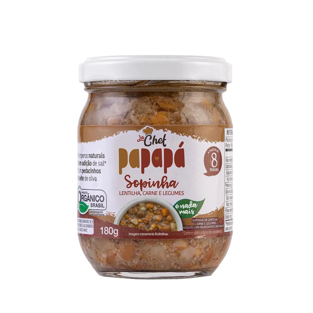Sopinha Orgânica Papapá La Chef Lentilha, Carne e Legumes 180g