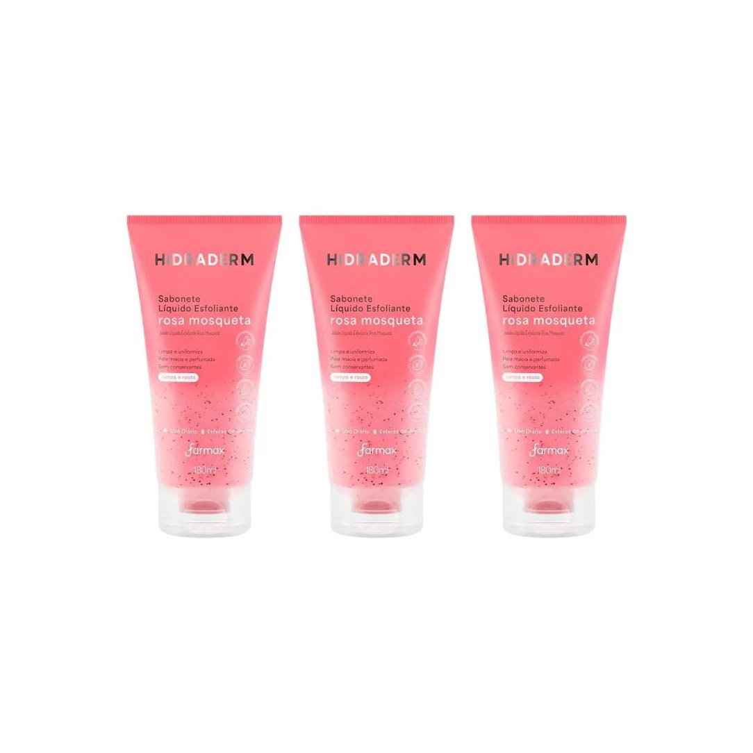 Sabonete Liquido Hidraderm 180ml Esfol Rosa Mosqueta - Kit 3un