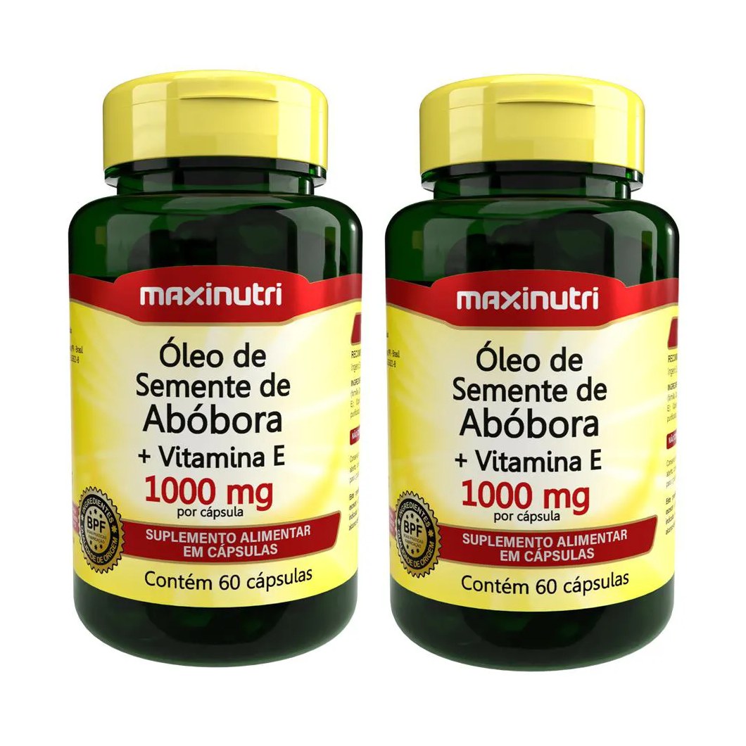 KIT 2 ÓLEO SEMENTE DE ABóBORA + VITAMINA E 60 CáPS MAXINUTRI