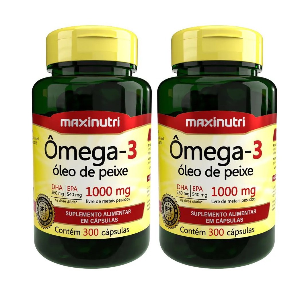 KIT 2 ÔMEGA 3 ÓLEO DE PEIXE 300 CáPSULAS 1000MG MAXINUTRI