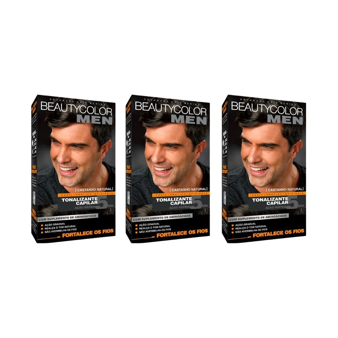 Coloraçao Beauty Color Men Castanho Natural - Kit C / 3un