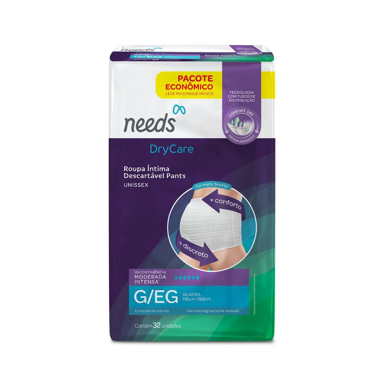 Roupa Íntima Descartável Needs Pants DryCare G/EG 32 Unidades