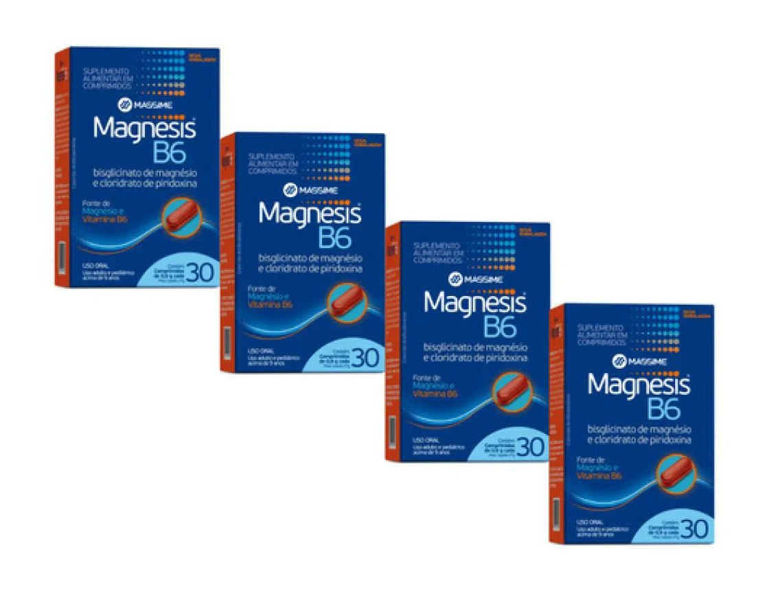 4x Magnesis B6 30cp - Suplemento Alimentar Magnésio e Vit B6