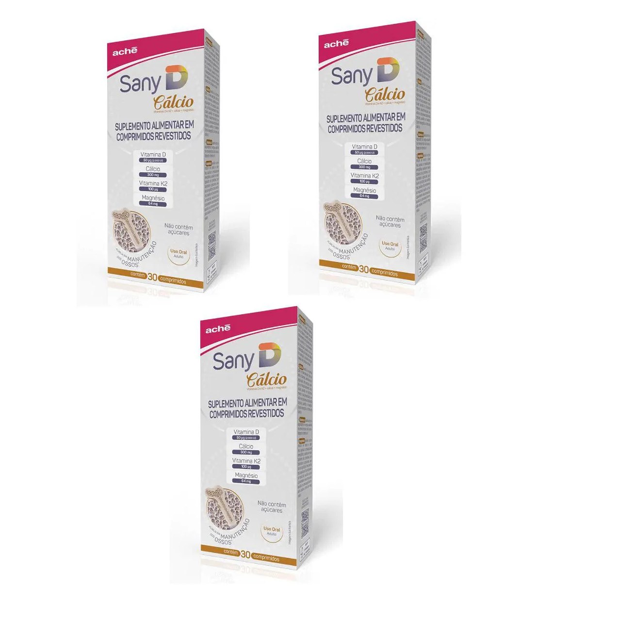 Kit 03 Suplemento Alimentar Sany D Cálcio 30 Cpr – Ache