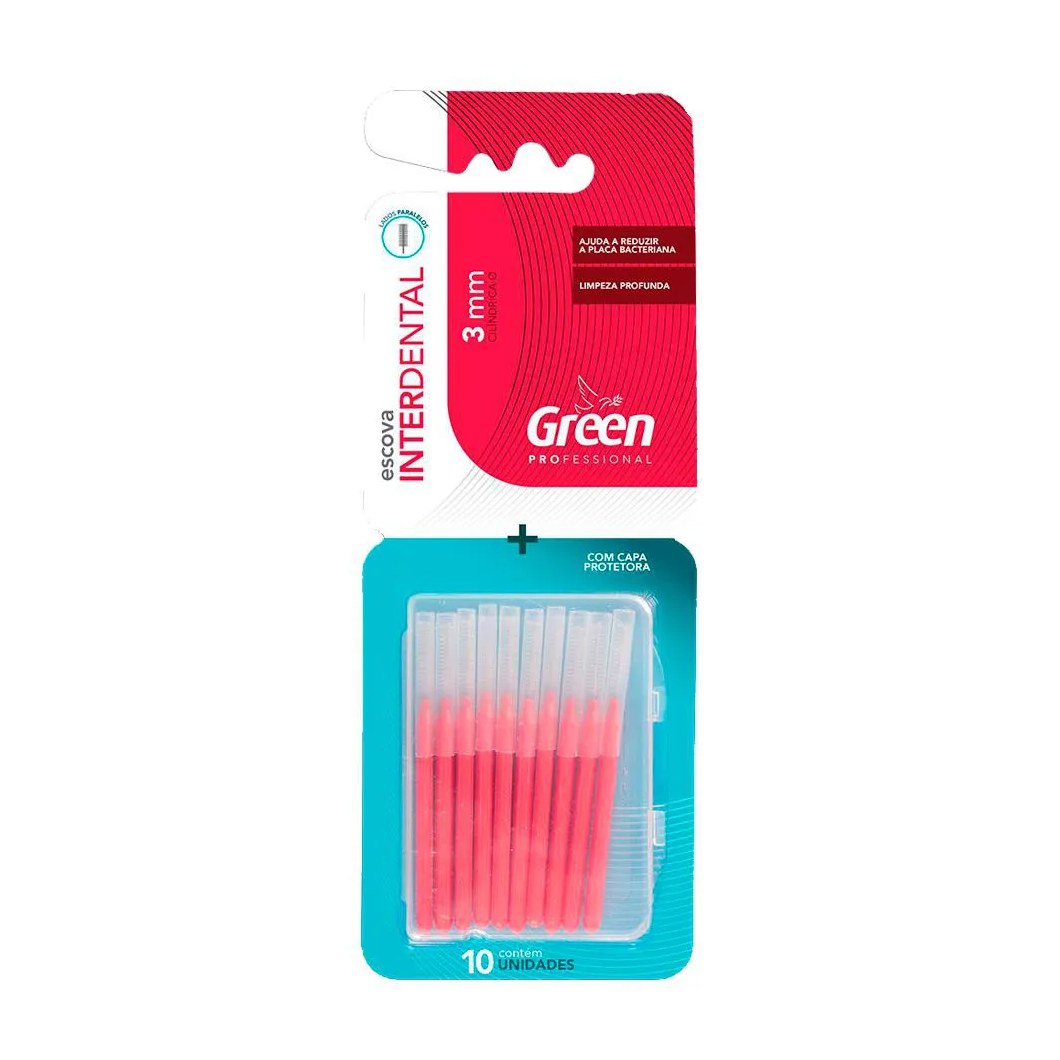 ESCOVA INTERDENTAL CILíNDRICA 3MM - 10 UNIDADES - GREEN