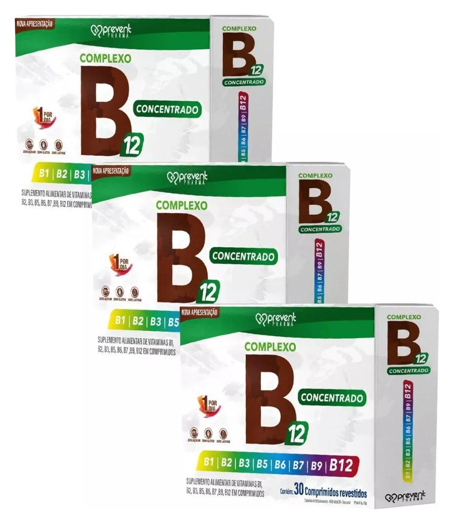 Kit 3 Complexo B12 Concentrado 30 cápsulas Prevent Pharma