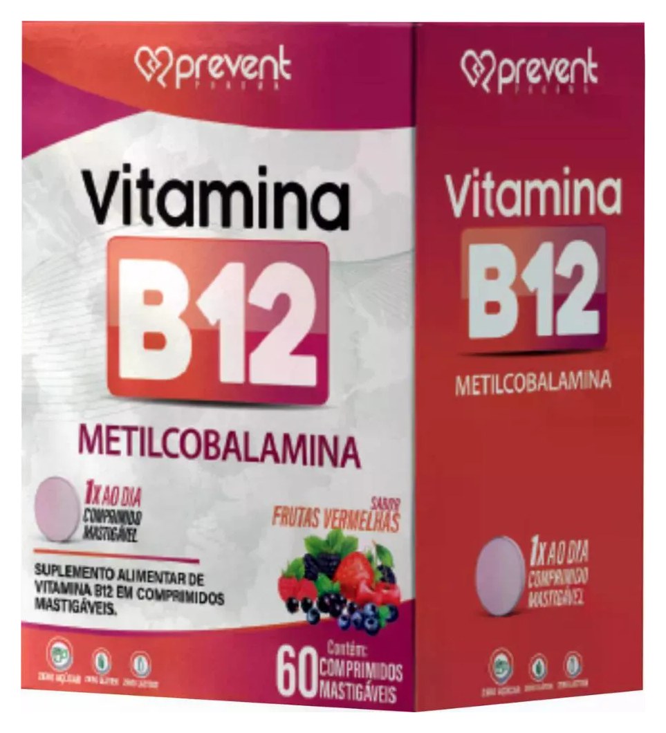 Vitamina B12 60cp Mastigável Frutas Vermelhas Prevent