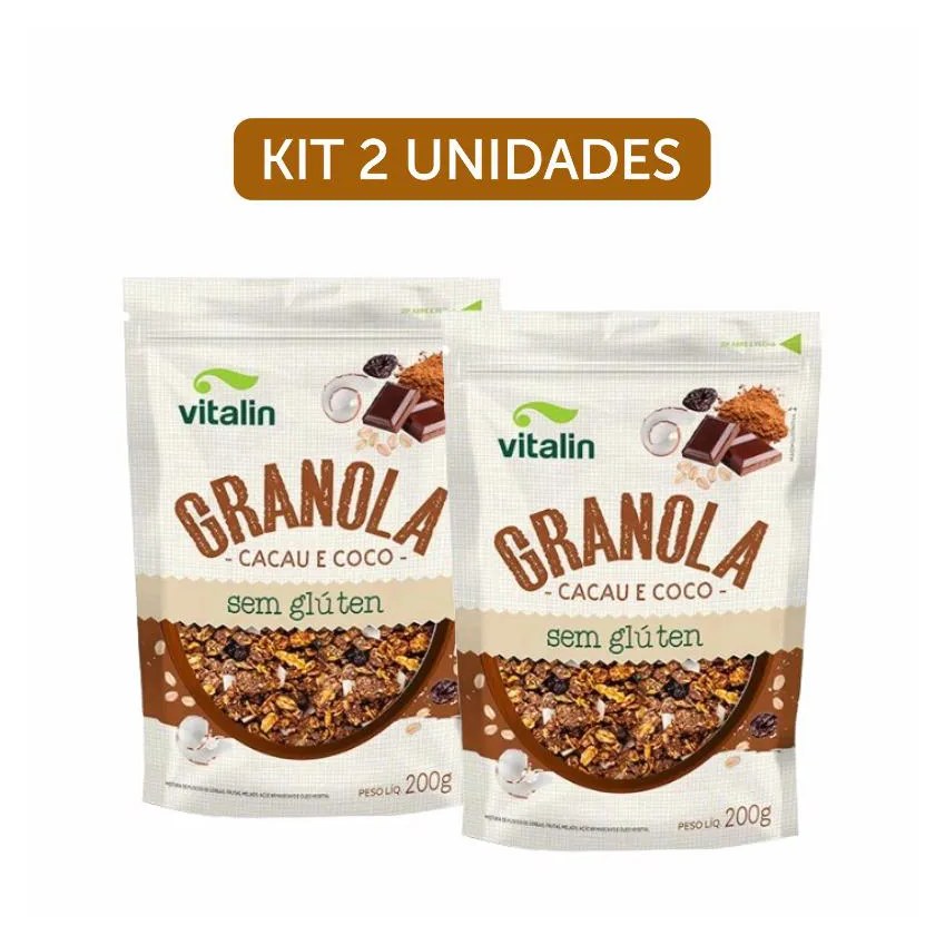 Kit 2x: Granola Cacau e Coco Sem Glúten Vitalin 200g