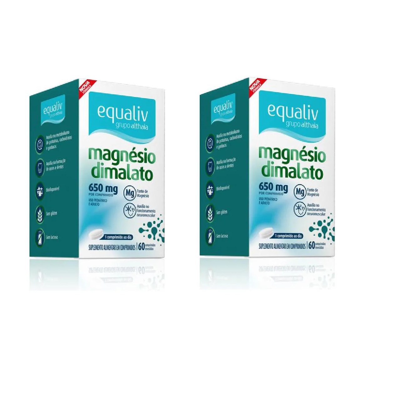 Kit 02 Suplemento Magnésio Dimalato 650mg 60 Cpr - Equaliv