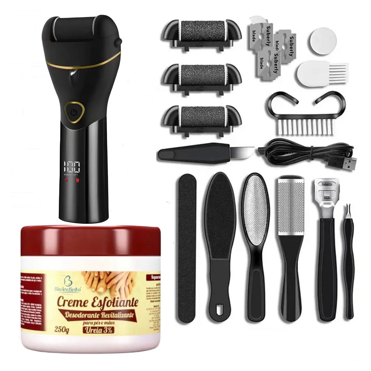 Lixa Elétrica Pés Pedicuro Removedor Calos E Rachaduras + Creme Esfoliante