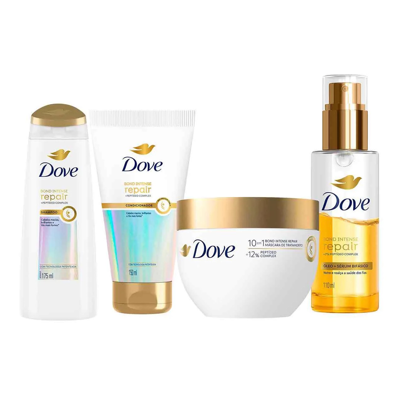Kit Dove Bond Intense Repair Shampoo Petídeo Complex + Condicionador + Máscara de Tratamento + Óleo Sérum Bifásico Finalizador