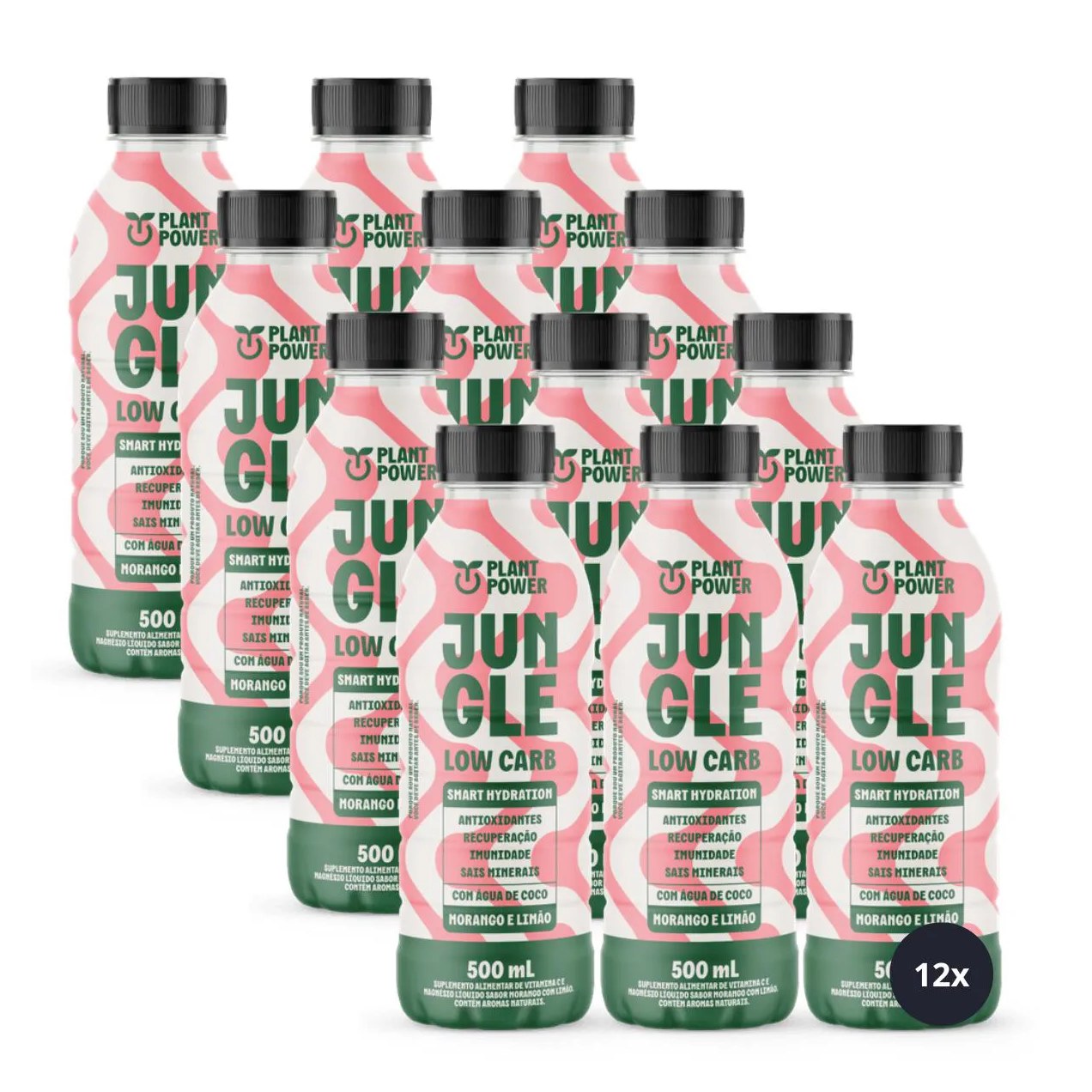 12x Isotônico Jungle Low Carb Plant Power Morango e Limão 500ml