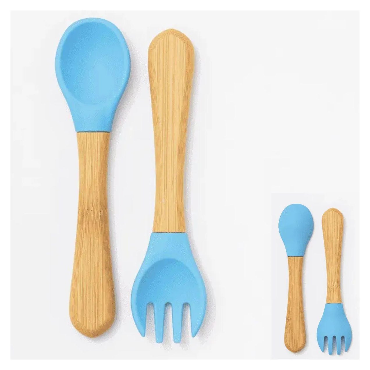 Kit Talher Infantil de Bambu e Silicone Azul - Petit Piá