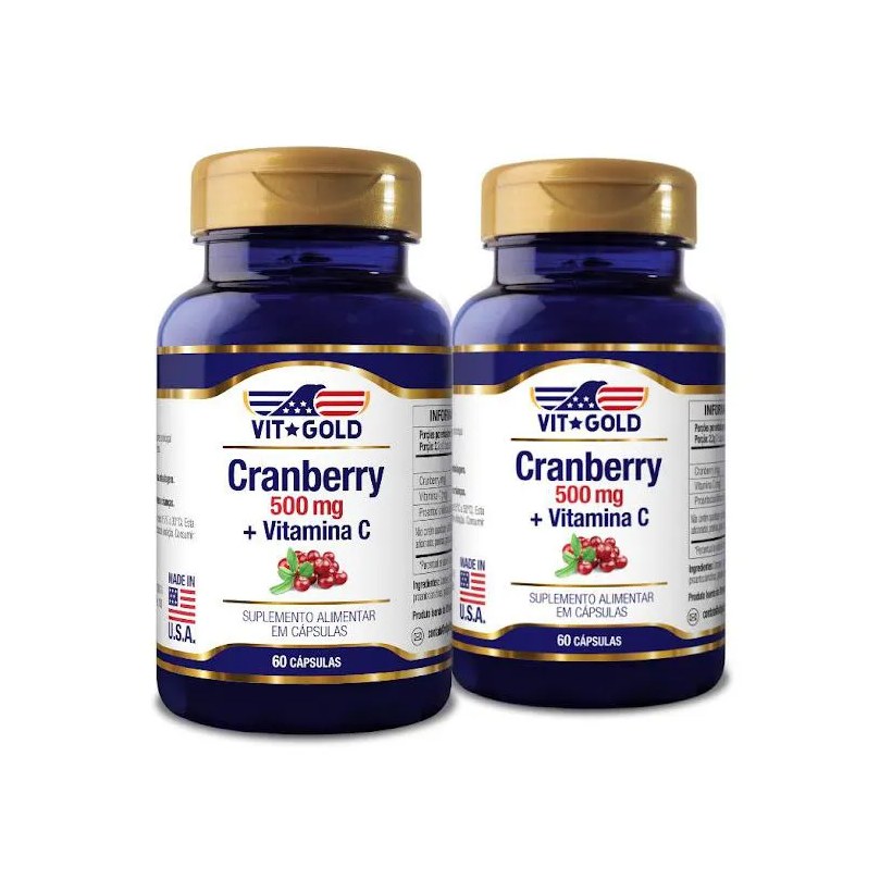 Kit 2x Cranberry 500mg + Vitamina C Vitgold 60 Cápsulas