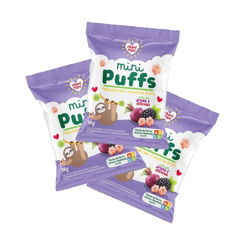 KIT 3X: SNACK INFANTIL MINI PUFFS AMORA E BETERRABA NHAMI MAMI 15G