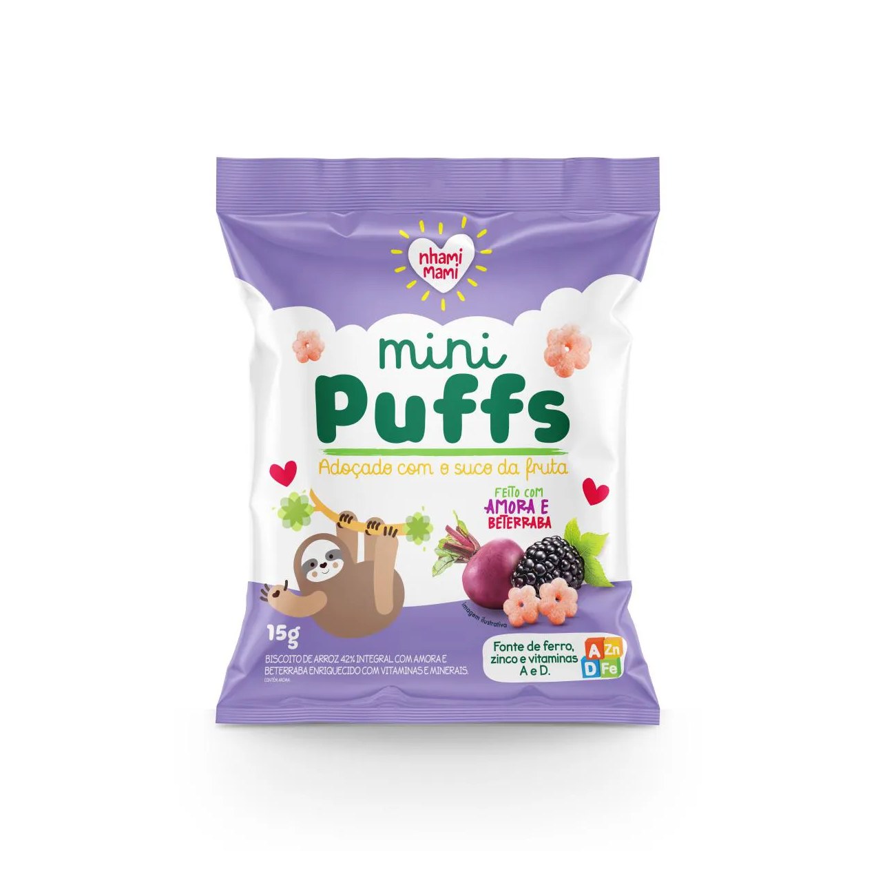 SNACK INFANTIL MINI PUFFS AMORA E BETERRABA NHAMI MAMI 15G