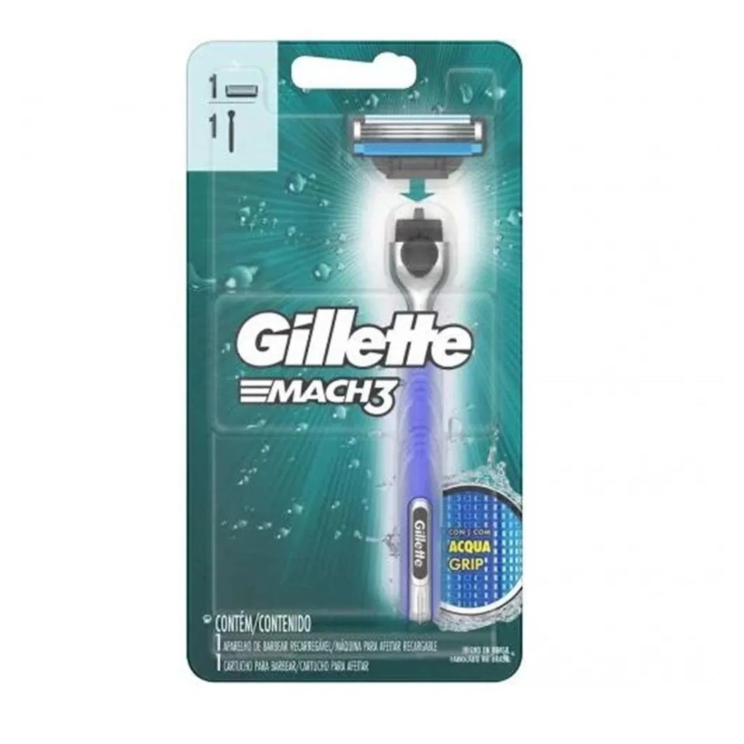 Aparelho Barbear Gillette Mach 3 Recarregavel C/ Aqua Grip