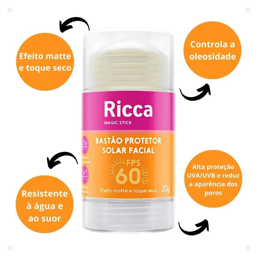 Bastão Protetor Solar Facial Fps60 Efeito Matte 20g Ricca